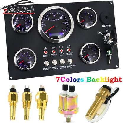 Boat Dashboard 5 Gauge Set Switch Panel 85mm Tachometer 3000rpm-8000rpm+52mm Voltmeter Oil Press Fuel Level Meter Customized