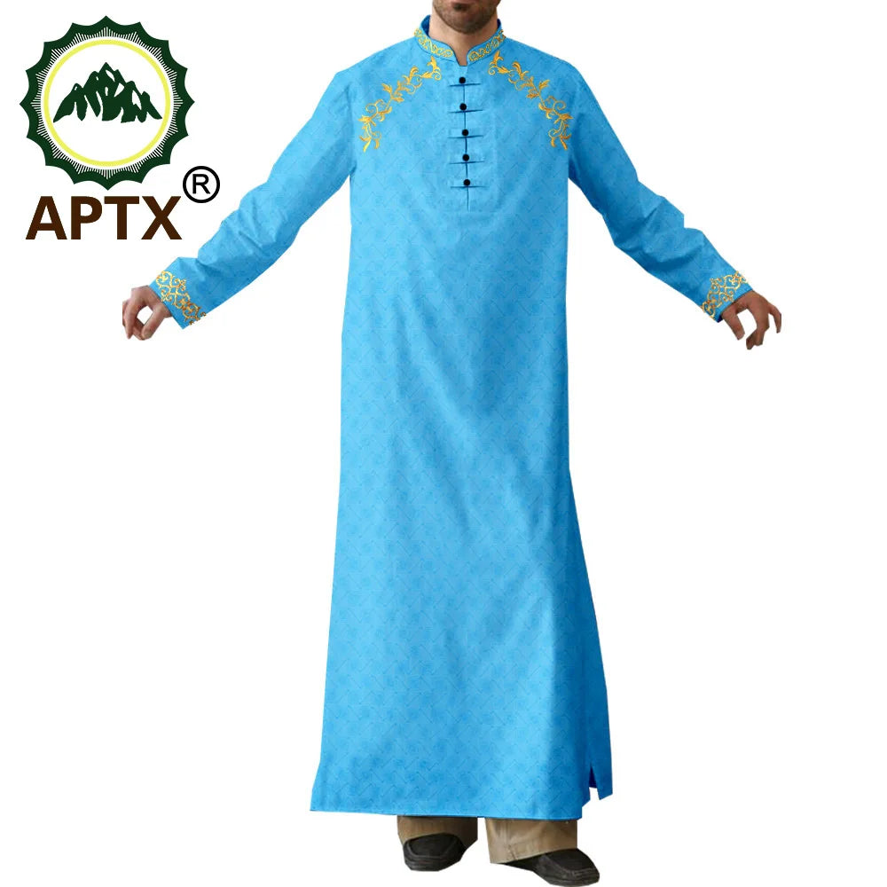 APTX Robe for Men Muslim Fashion Jubba Thobe Single Breasted Loose Embroidery Outfits Casual Wedding Church Wear T2014007