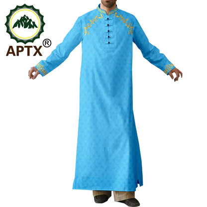 APTX Robe for Men Muslim Fashion Jubba Thobe Single Breasted Loose Embroidery Outfits Casual Wedding Church Wear T2014007