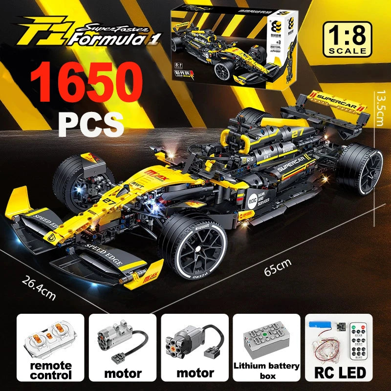 1:8 Technical JKC7205 Racing Driver 27 Building Block Supercar Remote Control Lighting Racing Renault F1 Toy Kids Gift