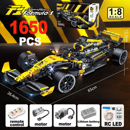 1:8 Technical JKC7205 Racing Driver 27 Building Block Supercar Remote Control Lighting Racing Renault F1 Toy Kids Gift