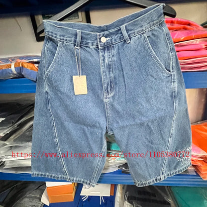 High Street Trendy Men's Mertre Denim Shorts Summer Loose Versatile Straight Leg Heavy Fabric Pants Stock