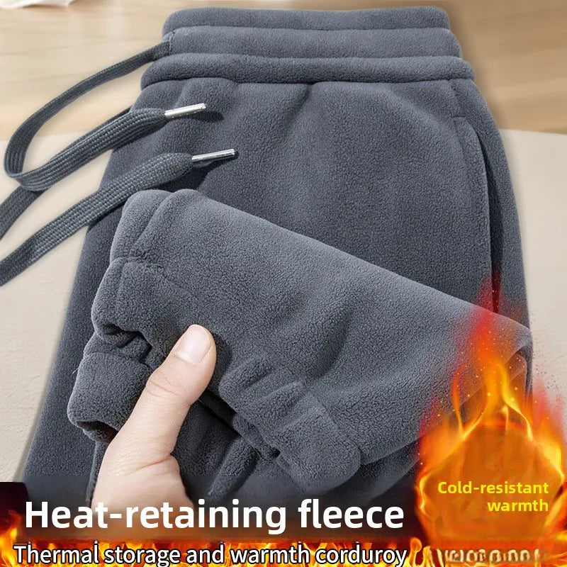Thickened Fleece Men's Sweatpants Casual Loose Fit Winter Warm Trousers for Construction Workers Youth Fashion Black