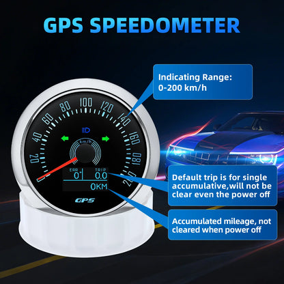 85MM GPS Speedometer 0-160MPH 0-200KMH With GPS Antenna 7 Colors Backlight Digital LED Odometer Gauge for 12V24V Car Boat Marine