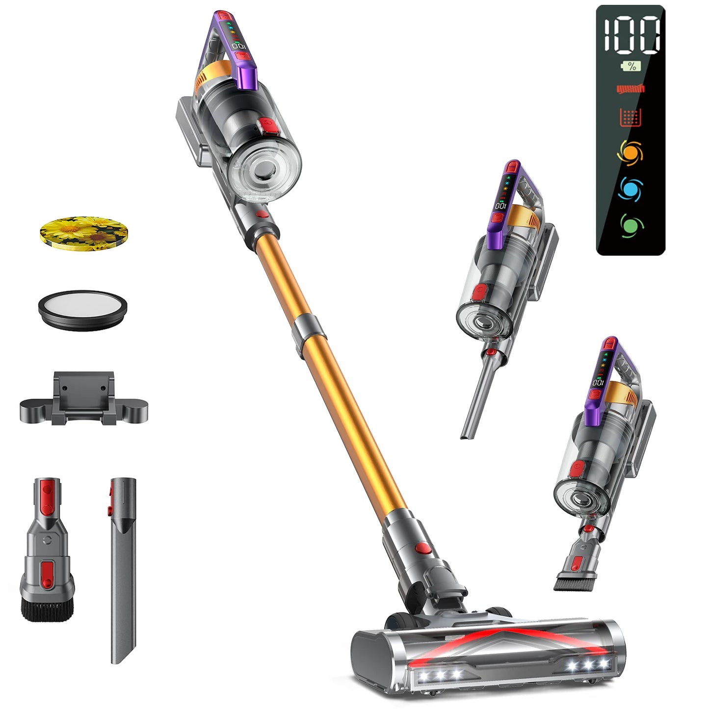 VAKERR S17 Pro 550W/55KPA Cordless Vacuum Cleaner, 60Mins  Self-Standing Vacuum Cleaners for Home, Anti-Tangle Stick Vacuum