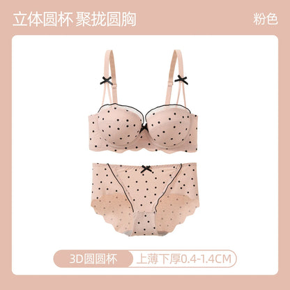 Ensemble Soutien-Gorge French Coquette à Pois Sans Armature, Effet Push Up Pour Petite Poitrine Forme Pêche, Confortable et Sexy