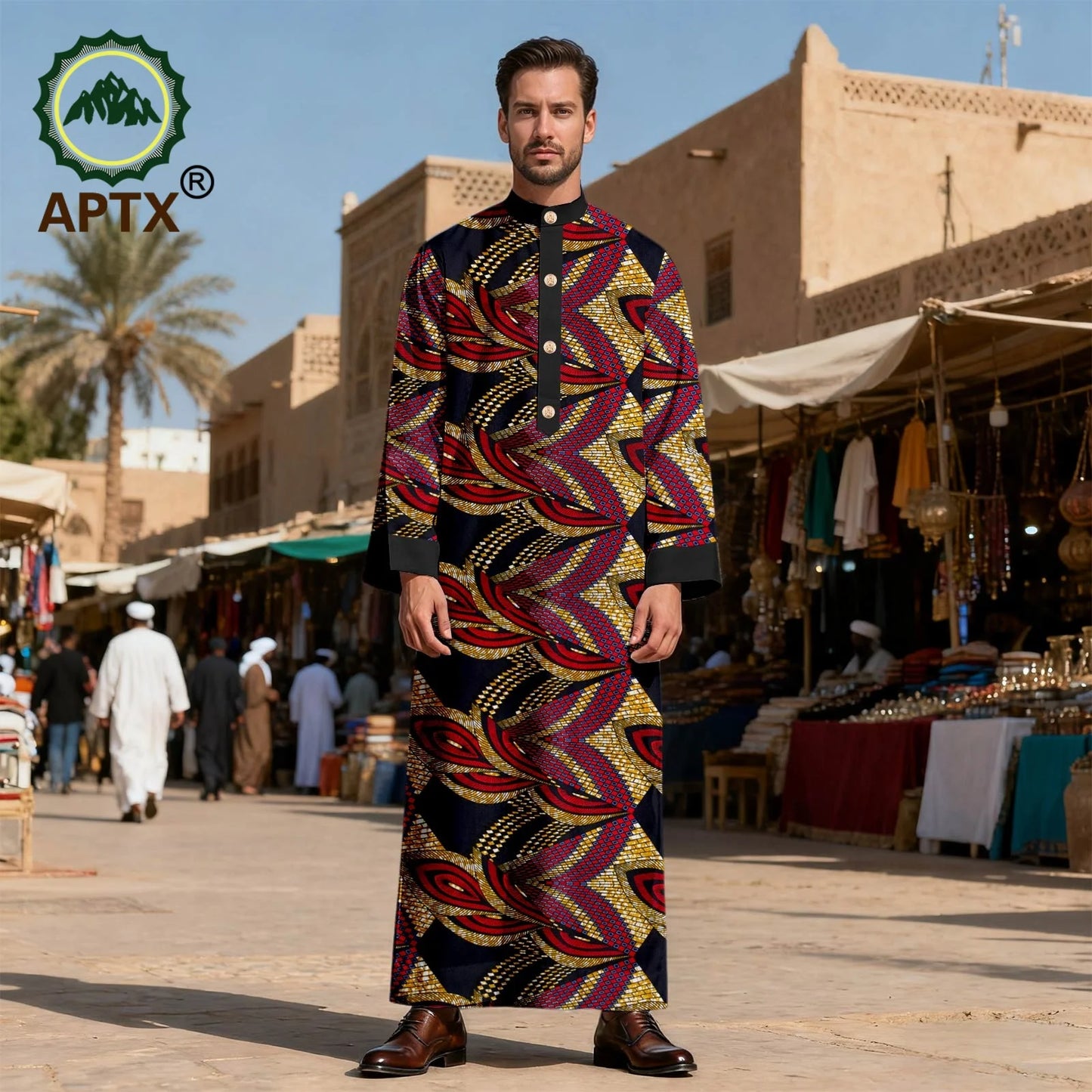 APTX Men's Jubba Thobe Embroidered Robe Single-Breasted Loose Fit Casual Wedding Church Outfit Muslim Fashion 2514020