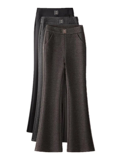 Thickened Fleece Lined Woolen Wide Leg Pants Casual Trousers for Middle Aged And Elderly Autumn Winter New Style Fashionable ...