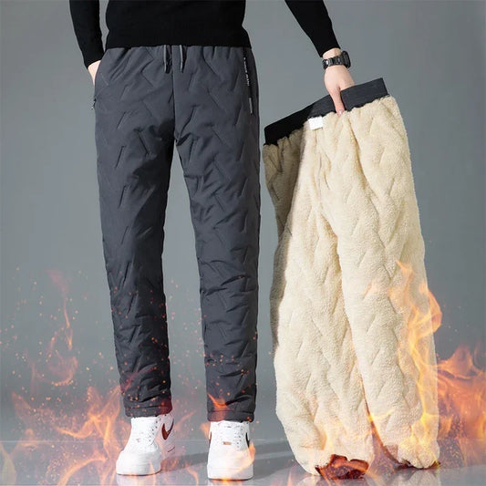 Feather Trendy Winter High-quality Thick Cotton Pants with High Elasticity Breathability Men Comfortable Warm Casual Pants Keep
