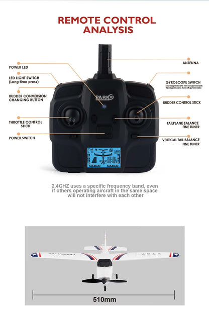 Parkten RC Airplane P707G PRO LCD Version 2.4G 3D/6G With Gyro 3Ch Fixed Wing Plane Outdoor Toys Drone RTF CESSNA 182 Glider