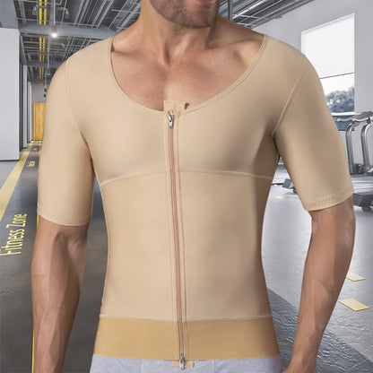 Men's Slimming Body Shaper Vest with Tummy Control Short Sleeve Post-Op Surgery Gynecomastia Lipo Faja Shapewear Top