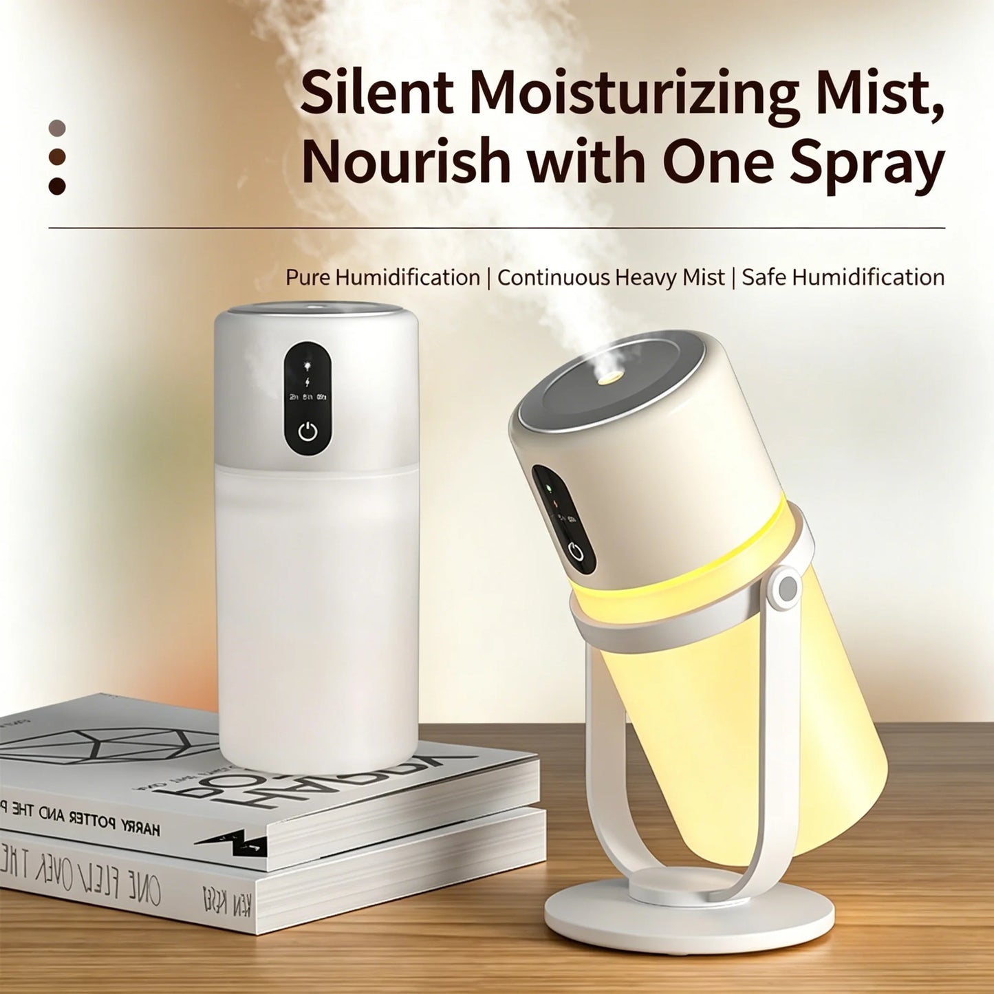 Portable 300ml Ultrasonic Humidifier Plug-in Rechargeable Low Noise Desktop Humidifier for Home Office Air Conditioner Hydration