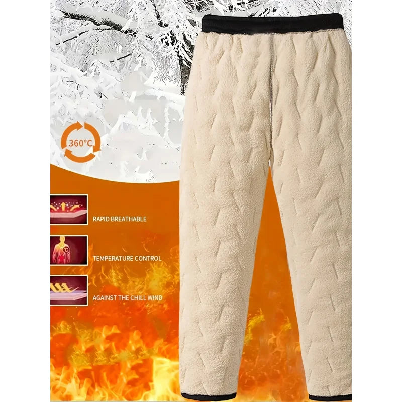 Winter Goods Plush 2pcs Men's Outdoor Snow Mountain Climbing Camping Plus Fleece Trousers Lining Winterize Padding