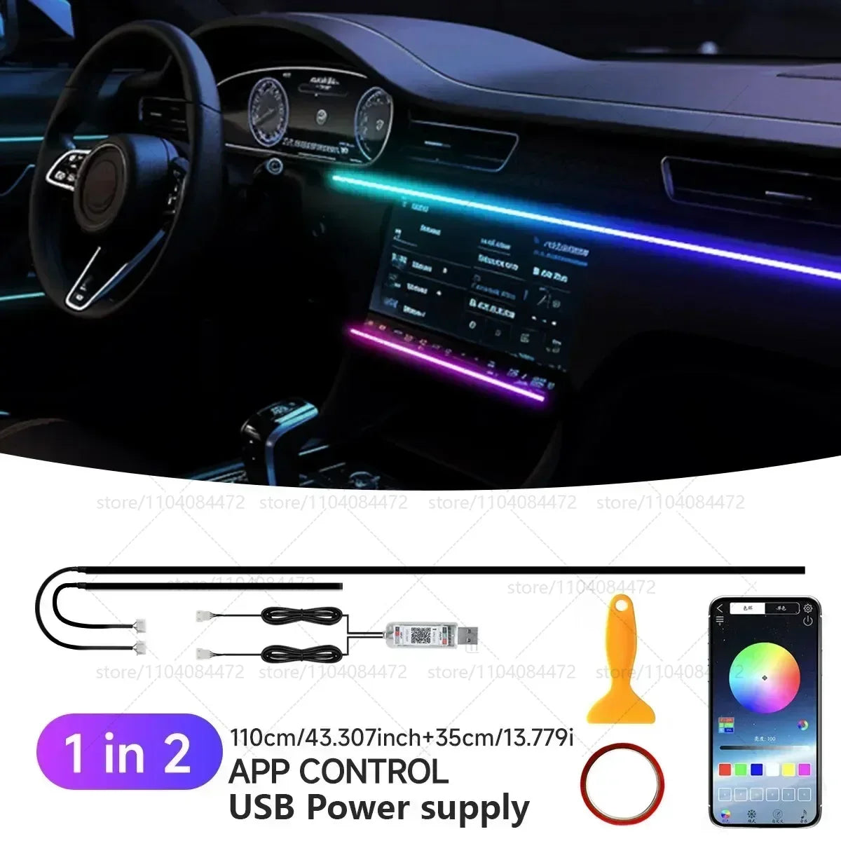22in1 RGB Car Interior Acrylic Car Ambient Lights RGB Hidden Acrylic Strip Decoration Atmosphere Accessories For Peugeot 2008