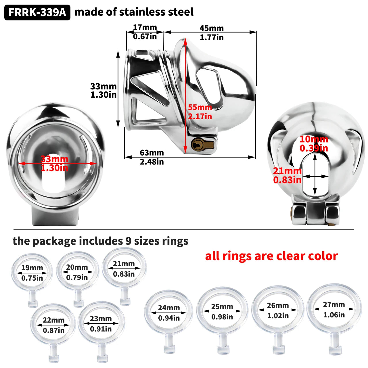 FRRK Male Chastity Cage No Base Ring Bullet Penis Design Lock Elastic Strap Belt Harness 9 Sizes Cock Ring Bondage Adult Sex Toy