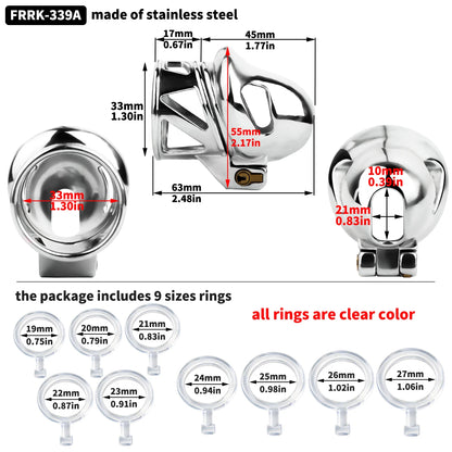 FRRK Male Chastity Cage No Base Ring Bullet Penis Design Lock Elastic Strap Belt Harness 9 Sizes Cock Ring Bondage Adult Sex Toy