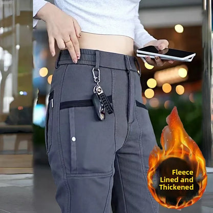 Men's Workwear Pants Elastic Waist Multi-Pocket Straight Leg Autumn Winter Durable Polyester Fiber Casual Trousers