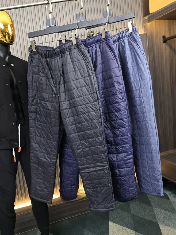 Men's Casual Straight Leg Cotton Pants Fleece Lined Quilted Inner Fashionable Long Trousers Comfortable Cotton Trousers