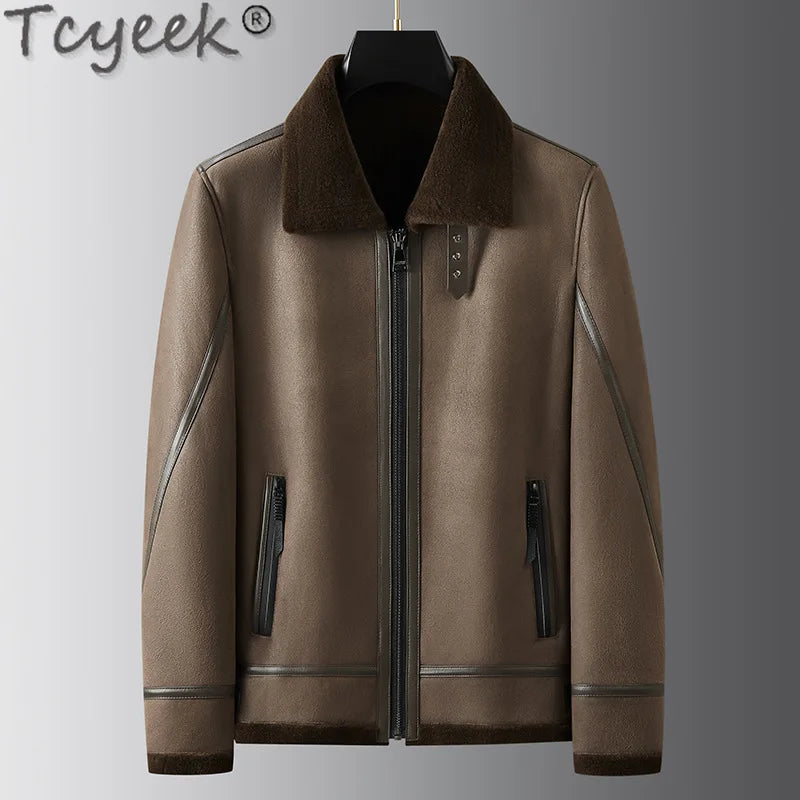 Tcyeek Natural Genuine Leather Jacket Men Winter Clothes Warm Real Fur Coat Male Real Sheepskin Wool Coats Jaqueta Masculina