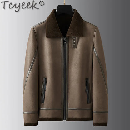Tcyeek Natural Genuine Leather Jacket Men Winter Clothes Warm Real Fur Coat Male Real Sheepskin Wool Coats Jaqueta Masculina