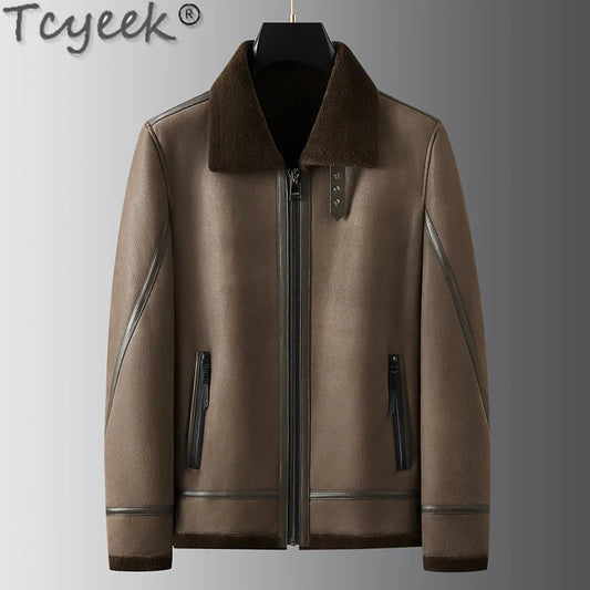 Tcyeek Natural Genuine Leather Jacket Men Winter Clothes Warm Real Fur Coat Male Real Sheepskin Wool Coats Jaqueta Masculina