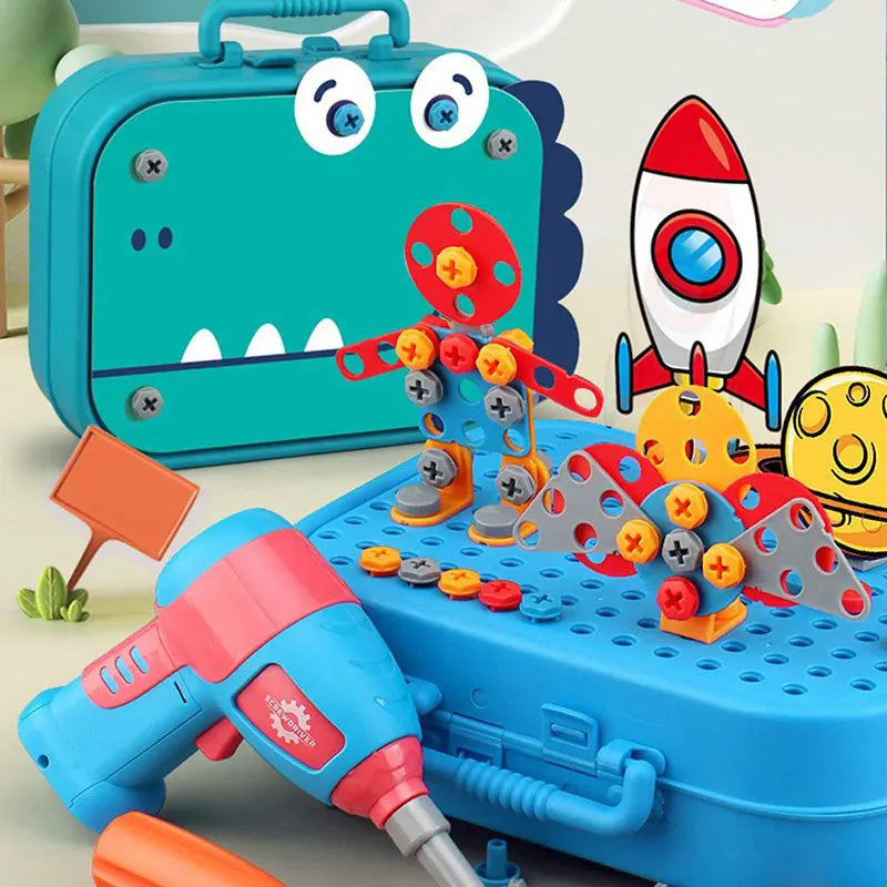 Kids Electric Drill Screw Nut Puzzles Toys Pretend Play Tool Disassembly Assembly Drill Puzzle Toys For Boy Children Gifts