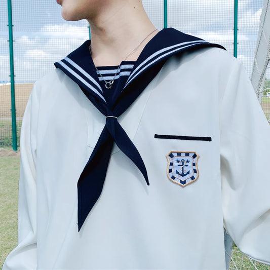 Collaboration Edition Sailor Suit Jacket Mens College Style Shirt Embroidery Japanese Style Loose Fit Long Sleeve Winter Shirt