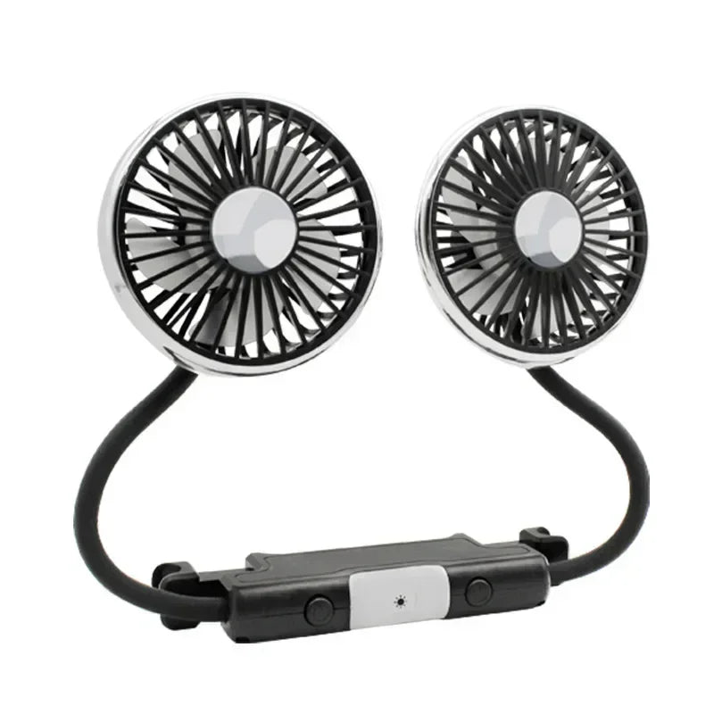 Car Fan 360° Car Seat Back Cooling Fan USB Charge Dual Head Fan Adjustable Rotation Neck Cooler for Car Home Accessories