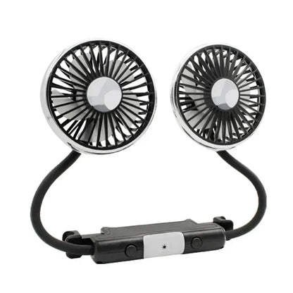 Car Fan 360° Car Seat Back Cooling Fan USB Charge Dual Head Fan Adjustable Rotation Neck Cooler for Car Home Accessories