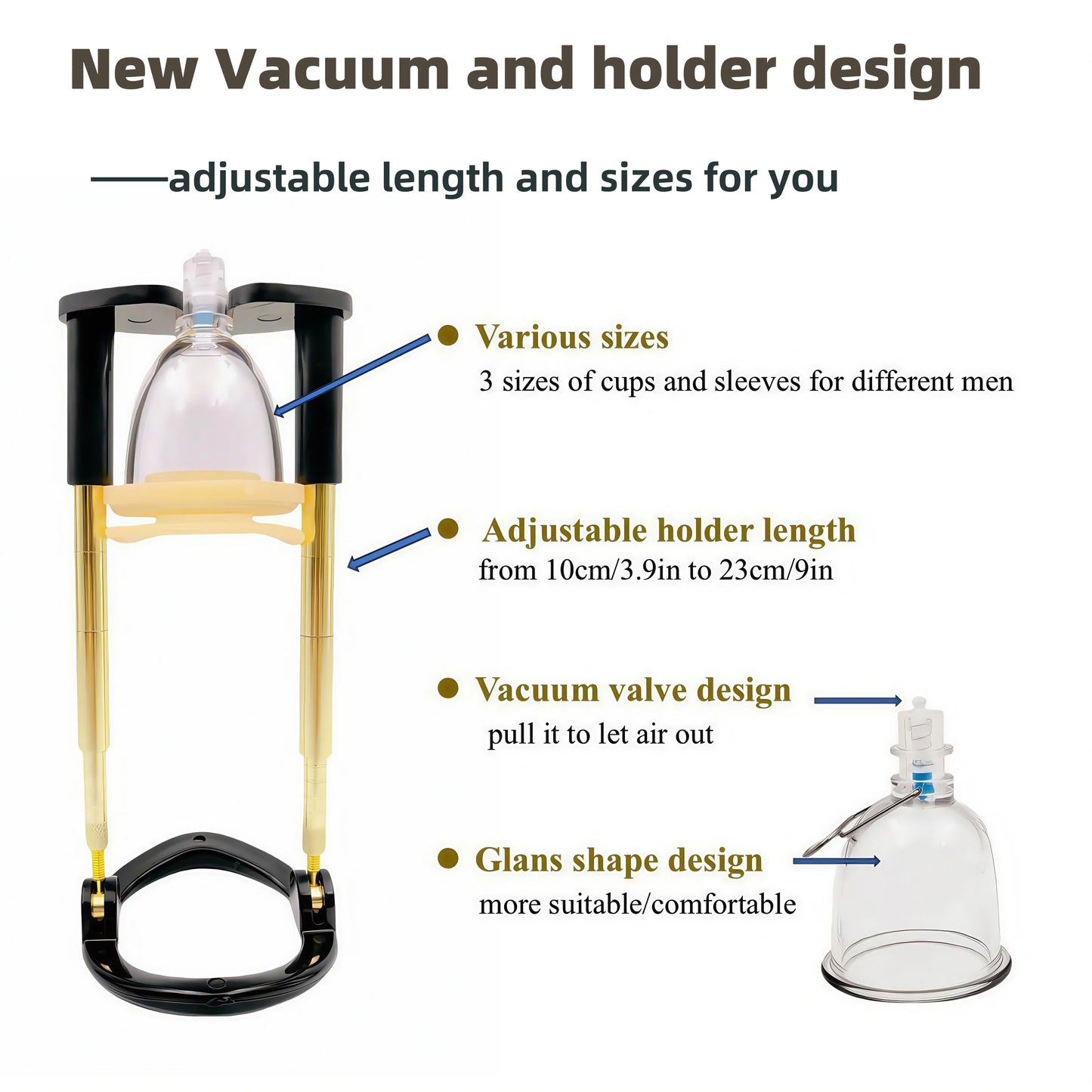 Size Master Male Penis Enlargement Training Kit with Adjustable Holder 3 Sizes of Vacuum Cups And Silicone Sleeves for Lasting P