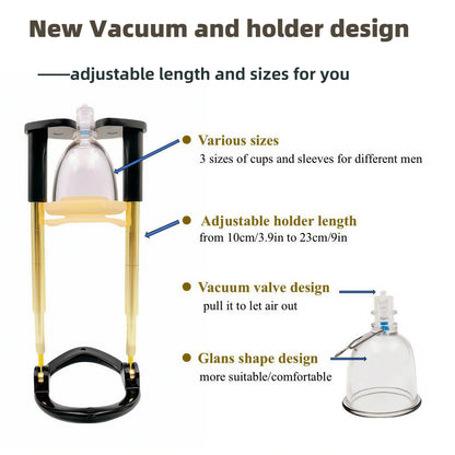 Size Master Male Penis Enlargement Training Kit with Adjustable Holder 3 Sizes of Vacuum Cups And Silicone Sleeves for Lasting P