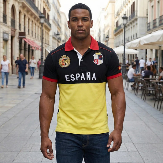 Men's Polo Shirt Spain Short Sleeve Royal Leisure Sports Party Cotton Embroidered With Slit Contrast Color Original Design