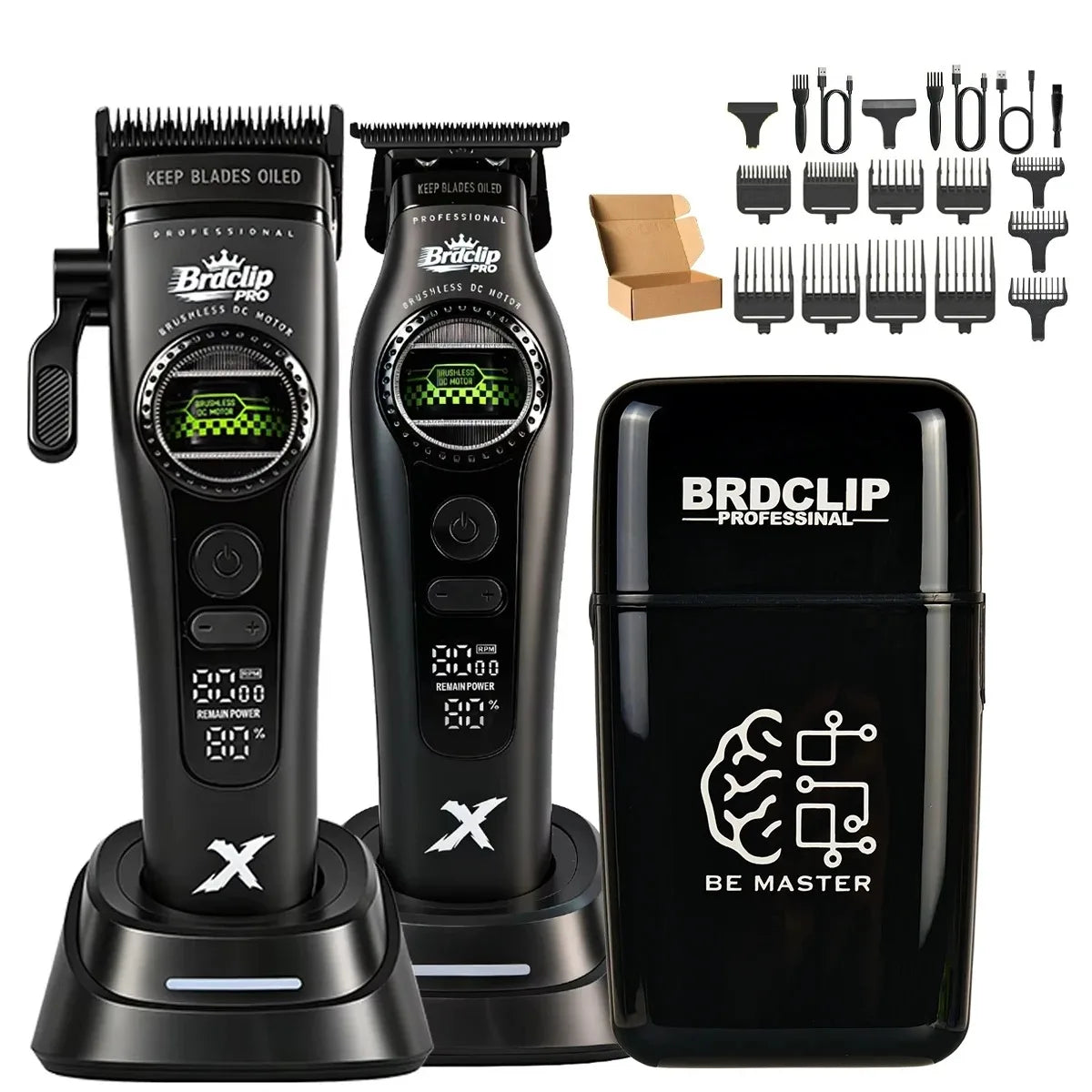 New BRDCLIP PRO Electric Hair Clipper Hair Trimmer Set Outer Rotor BLDC 6000-8000RPM Barber  Shop DLC Blade with Charge Dock