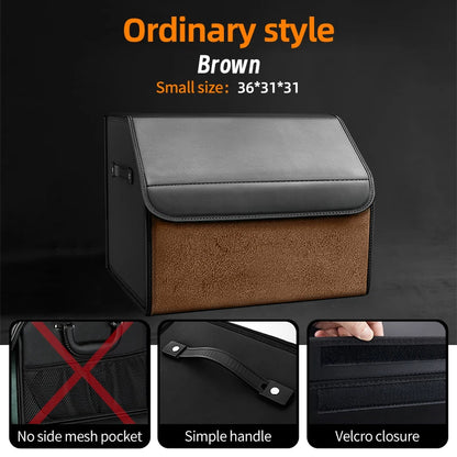 Car Suede Trunk Organizer Large Capacity Leather Foldable Storage Box Portable Multifunctional Tool Organizer Car Accessories