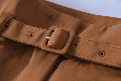 High Waist Belted Slim Fit Trousers Vintage Simple Sle Casual Pants for Women Spring Summer Autumn High Faion Goods