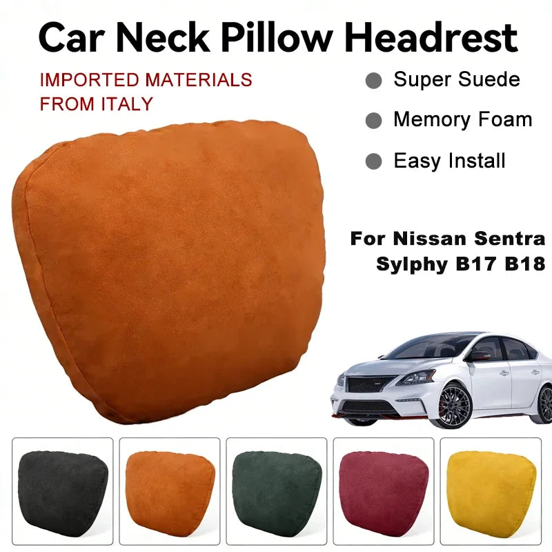 Italy Suede Car Neck Rest Pillow For Nissan Sentra Sylphy B17 B18 Seat Head Neck Support Cushion Auto Interior Accessories