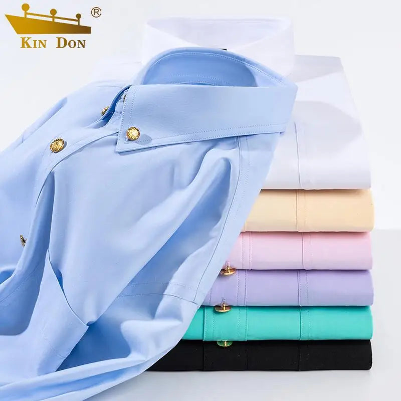 2026 Spring/Autumn New Men's Luxury Brass Button Long Sleeve Business Casual Shirt Ironing Resistant Office Work Shirts as Gift