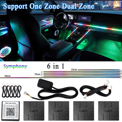 6/14/18 in 1 Led Acrylic Car Ambient Light RGB 64 213 Color Symphony Acrylic APP Streamer Rainbow Atmosphere Lamp Kit Dual Zone