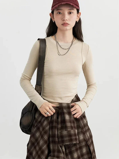 CHIC VEN Women T-Shirts Solid New Basic Heating Cashmere Round Neck Woman Tees Slim Fit Female Tops Spring Autumn 2024