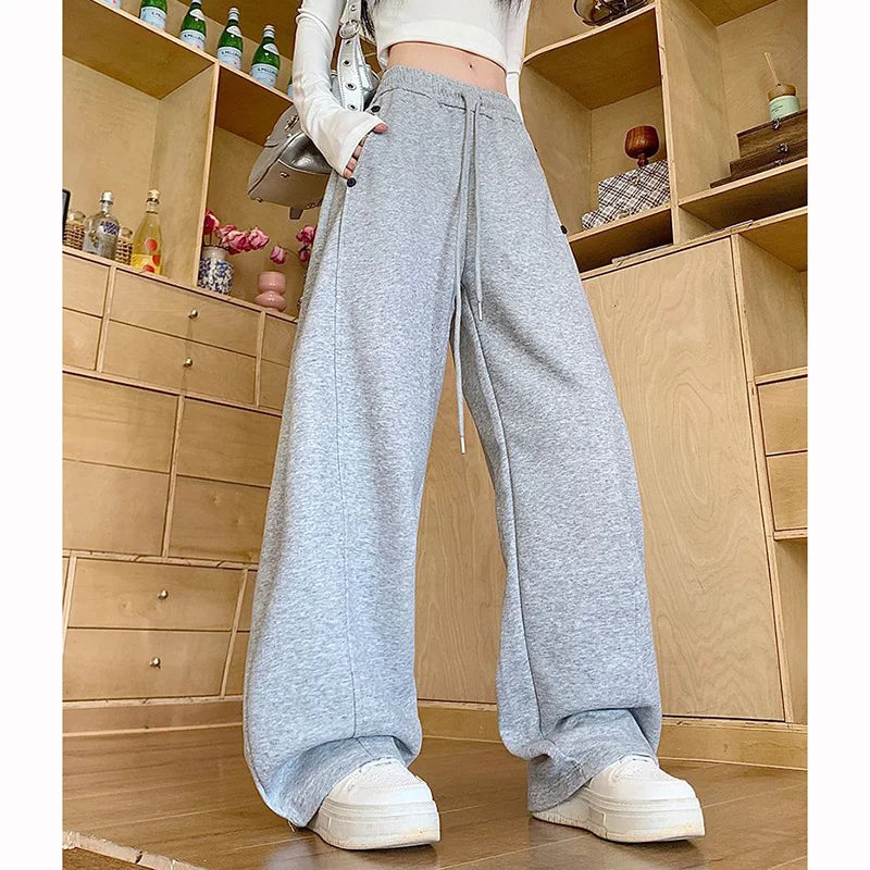 Girls Solid Loose Fit High Waist Trousers 2025 Classic Female Wide Leg Sweatpants Women Korean Fashion Casual Pants