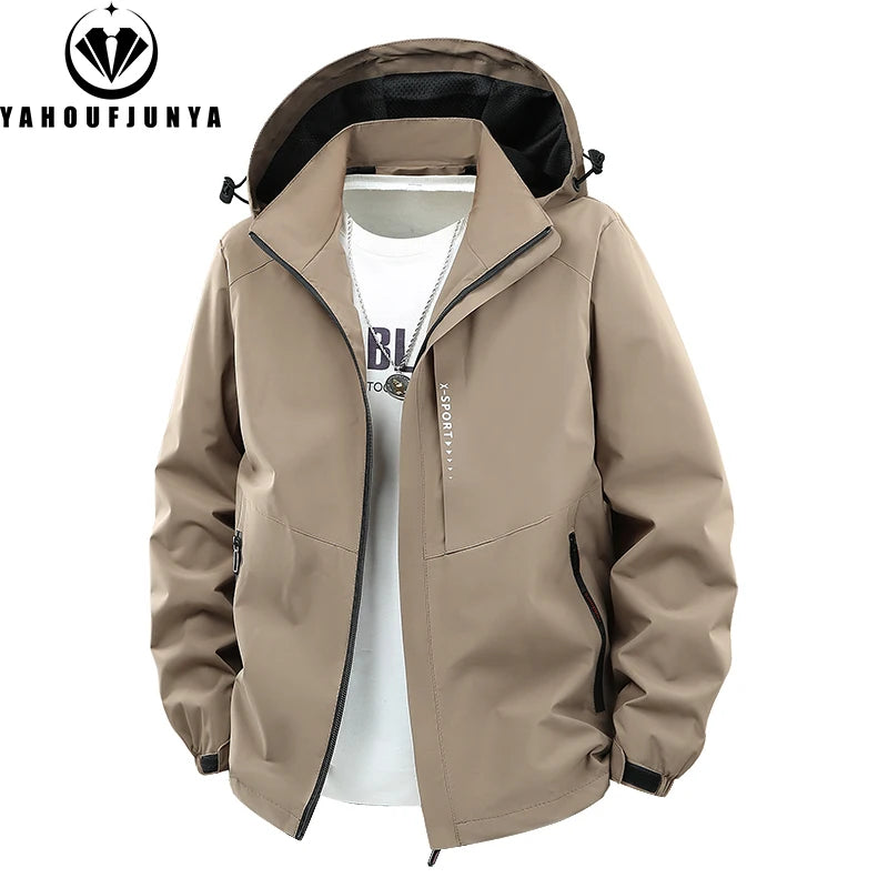 Spring Men Outdoor Leisure Windbreak Removable Hooded Jacket Men Autumn Many Pocket Fashion Brand Jacket Coat Male Clothing 8XL
