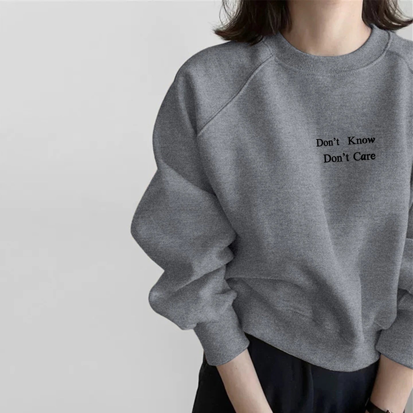 Loose Shoulder Sleeve Hoodie Women's Grey Fleece Lined Short Style Spring Autumn Winter New Arrival Comfortable Korean Style