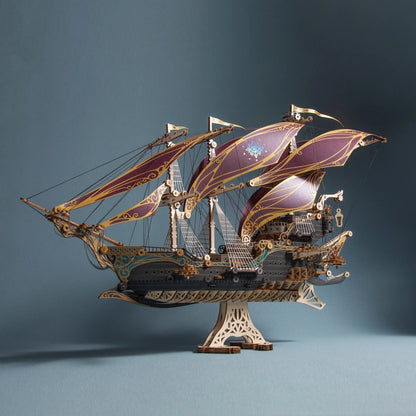 3D Wooden Puzzle Kits Steampunk Mysteries Pirate Ship of Future DIY Assembly Toy Wood Pirate Boat for Adults Kids Birthday Gift
