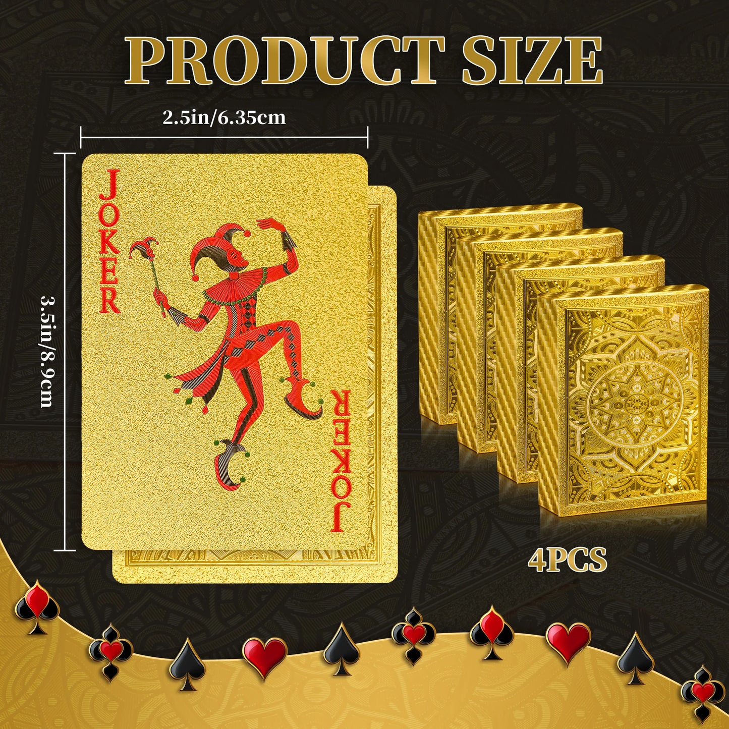 Gold Size Playing Cards | 1/2/4 Pack Plastic Waterproof Poker Set | Professional Board Games | Adult Game Gift for Holidays, Vac