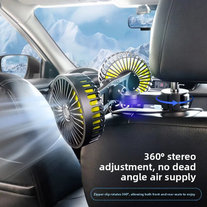 New Clip-On Dual-Head Rear Car Fan, Multifunctional Backseat Vehicle Fan