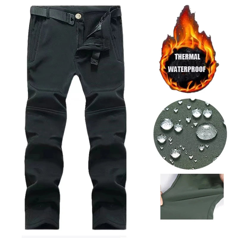 Men's Tactical Softshell Pants Fleece Autumn Winter Cargo Trousers Military Combat Hiking Camping Climbing Casual Sportswear