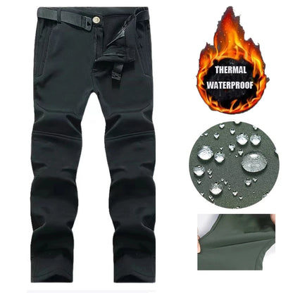 Men's Tactical Softshell Pants Fleece Autumn Winter Cargo Trousers Military Combat Hiking Camping Climbing Casual Sportswear
