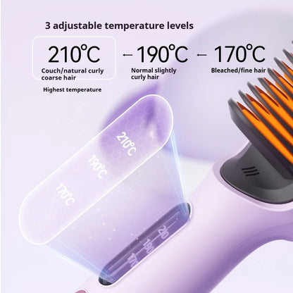 Negative Ion Hair Straightener Brush 2 in 1 Straighten and Curl 5000W 3 Temperature Settings Fast Heating Anti Scald Portable