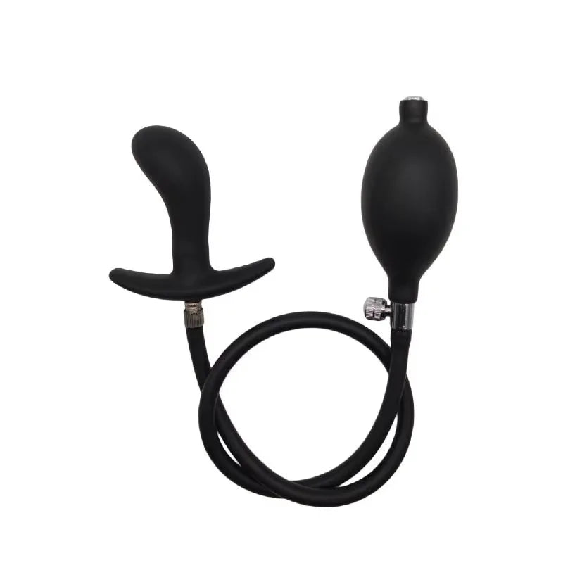 Silicone Magnetic Inflatable Butt Plug with Pump - Black Expandable Anal Stretcher, Prostate Massager Sex Toy for Men Women