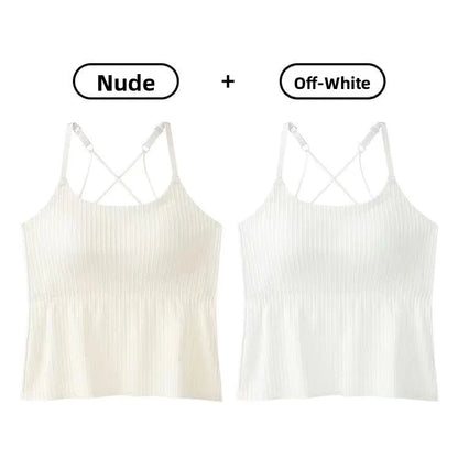 New 2025 Women's Slimming Long Tank Top Beautiful Back Bralette Innerwear Outerwear Base Layer Strap Vest Fashionable Polyest...